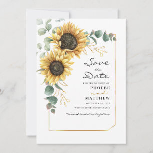 Eukalyptus Sunflower Botanical Geometric Save The Date