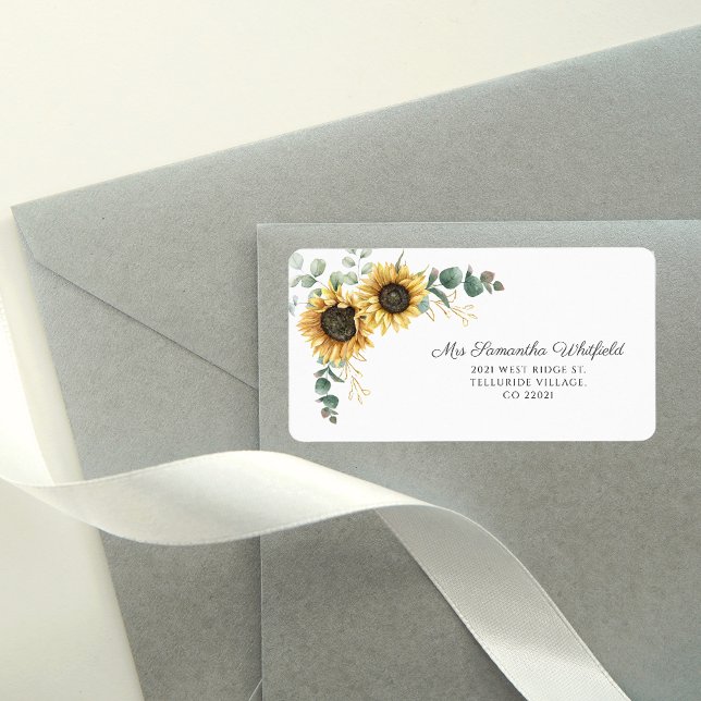 Eukalyptus Sunflower Botanische Rücksendeadresse Adressaufkleber (Sunflower Eucalyptus Floral Script Address Label)