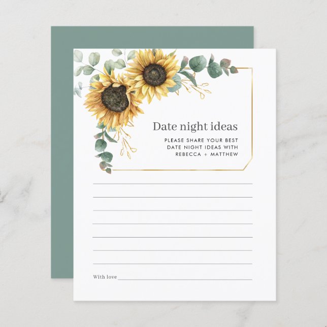 Eukalyptus Sunflower Date Night Ideas Card (Vorne/Hinten)