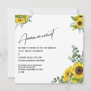 Eukalyptus Sunflower Datum Ankündigung aufgeschobe