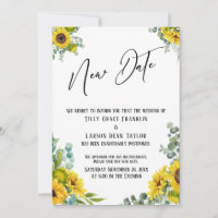 Eukalyptus Sunflower Delayed Wedding New Date Card