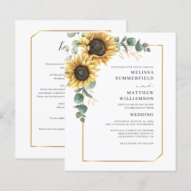 Eukalyptus Sunflower Hochzeit und Details (Vorne/Hinten)