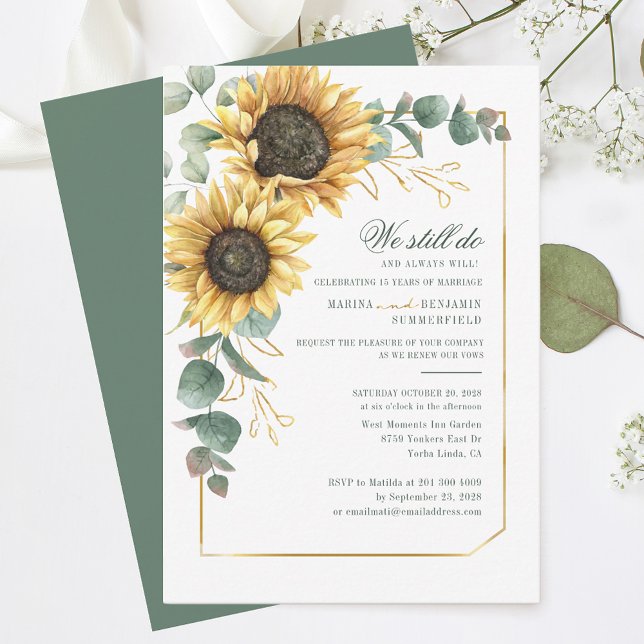 Eukalyptus Sunflower Hochzeitstag Vow Erneuerung Einladung (Floral Watercolor Sunflower Floral Wedding Anniversary Invitation)