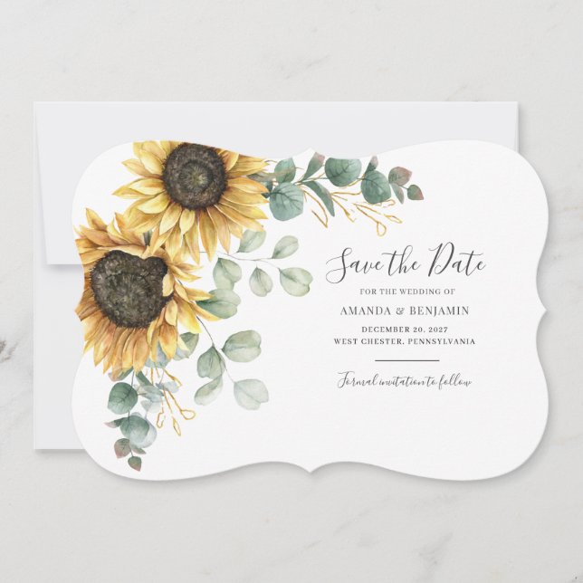 Eukalyptus Sunflower, modern, Save the Date (Vorderseite)