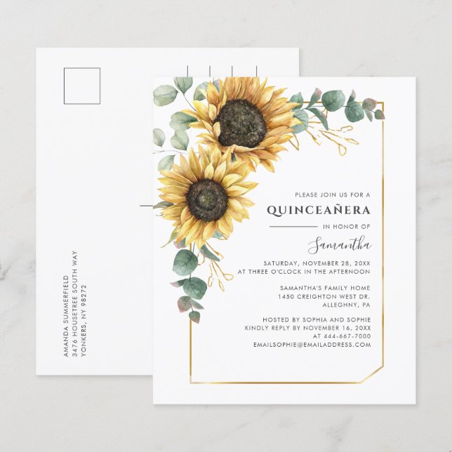 Eukalyptus Sunflower Quinceanera 15. Geburtstag (Vorne/Hinten)