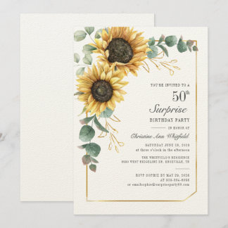 Eukalyptus Sunflower Script 50. Geburtstag Einladung