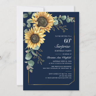Eukalyptus Sunflower Script 60. Geburtstag Einladung