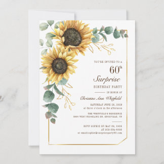 Eukalyptus Sunflower Script 60. Geburtstag Einladung