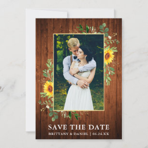 Eukalyptus Sunflower Wood Save the Date Karte