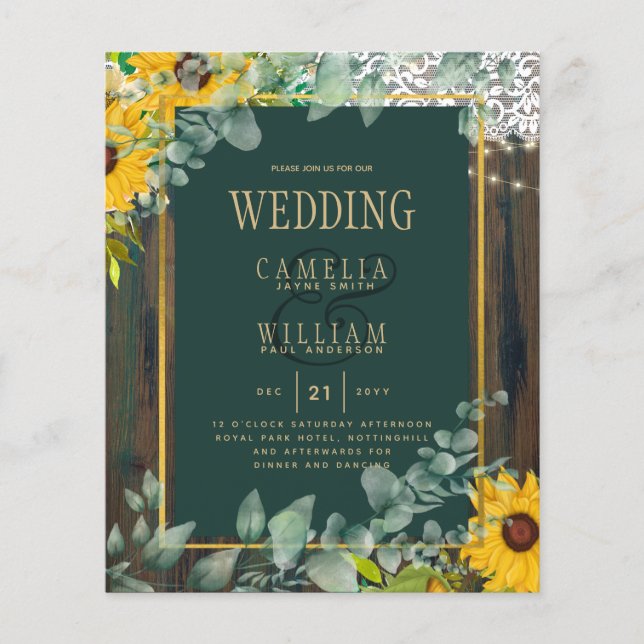 Eukalyptus Sunflowers WEDING Rustikale Spitze Flyer (Vorne)