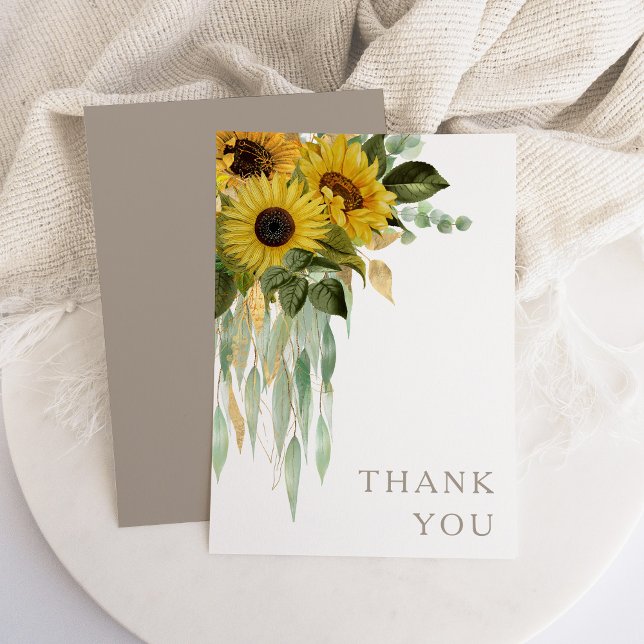 Eukalyptus Taupe Hochzeit im Herbst Vielen Dank Dankeskarte (Sunflower Eucalyptus Taupe Fall Wedding Thank You)
