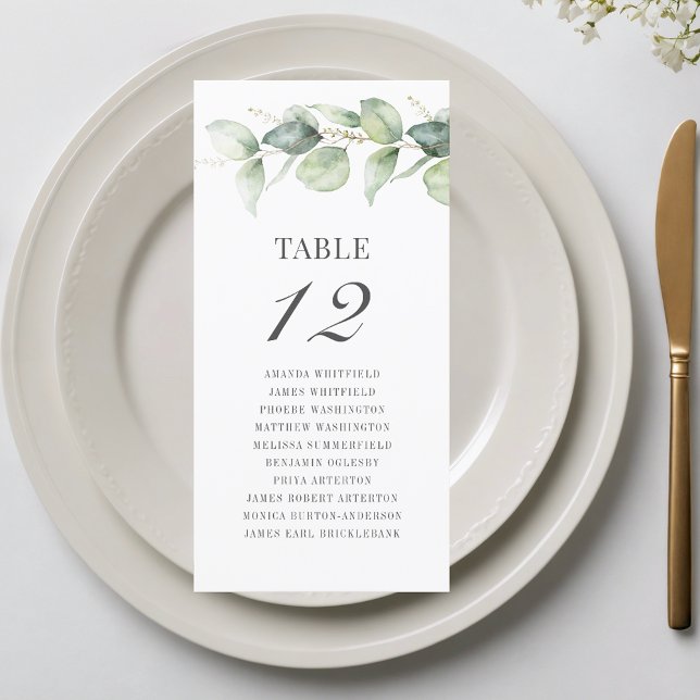 Eukalyptus-Tischnummer (Eucalyptus Table Number Wedding Seating Card)