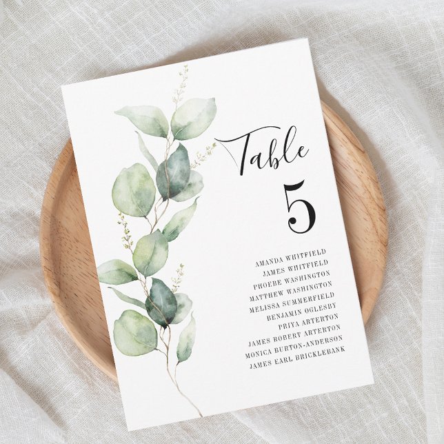 Eukalyptus Tischnummer 5 Hochzeitssitze (Eucalytus Stem Wedding Reception Table Number 5)