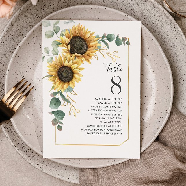 Eukalyptus-Tischnummer Hochzeitssaison Einladung (Floral Sunflower Wedding Seating Table Number)
