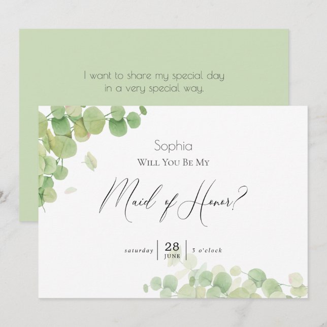 Eukalyptus-Trauzeugin Einladung (Vorne/Hinten)
