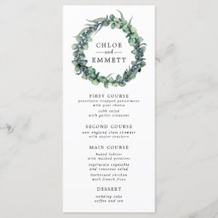 Eukalyptus und Berry Wreath Botanische Hochzeit Menükarte