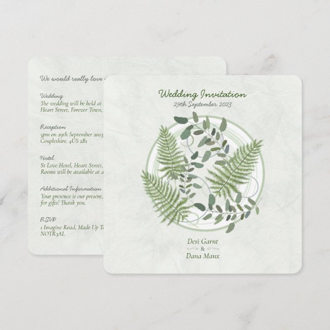 Eukalyptus und Fern Rings Wedding Einladung (Vorne/Hinten)