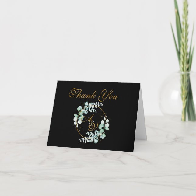 Eukalyptus und Gold auf der personalisierten Hochz Dankeskarte (Vorderseite)