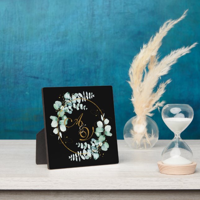 Eukalyptus und Gold auf der personalisierten Hochz Fotoplatte (InSitu)