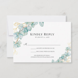 Eukalyptus und Gold Botanicals Wedding RSVP Karte
