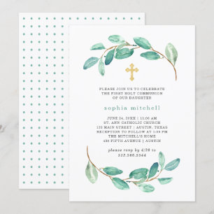 Eukalyptus und Gold Cross  Erste Heilige Kommune Einladung