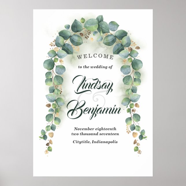 Eukalyptus und Goldgrün Begrüßungszeichen Poster (Vorne)