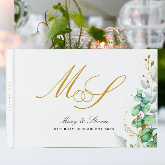 Eukalyptus und Goldmonogramm Gästebuch (I wish you happiness))))