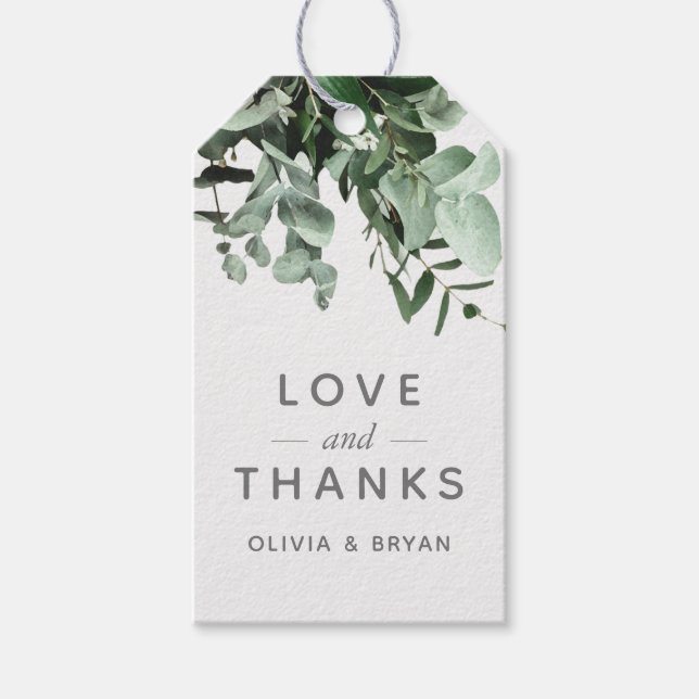 Eukalyptus und Grüne Aquarellfarben Liebe und Dank Geschenkanhänger (Vorderseite)