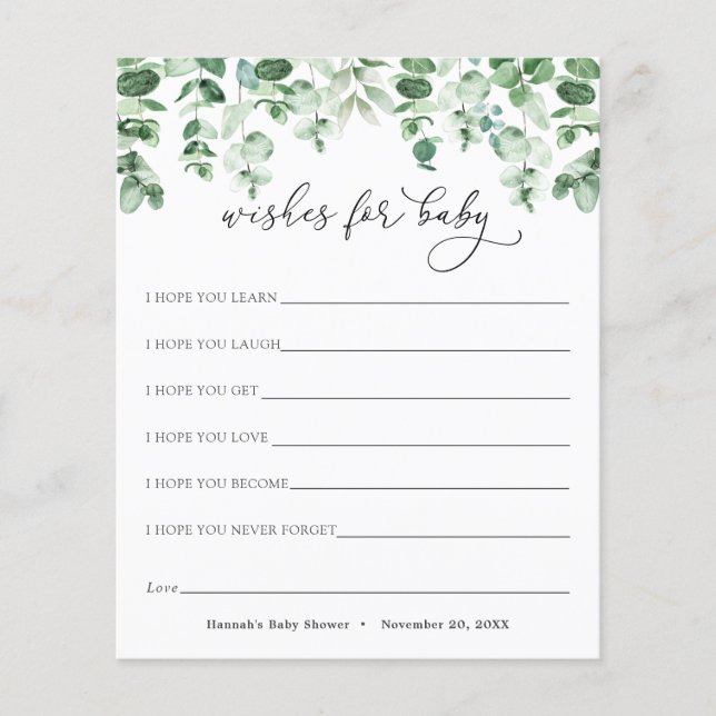 Eukalyptus und Grüne Wünsche für die Kinderkarte (Vorderseite)