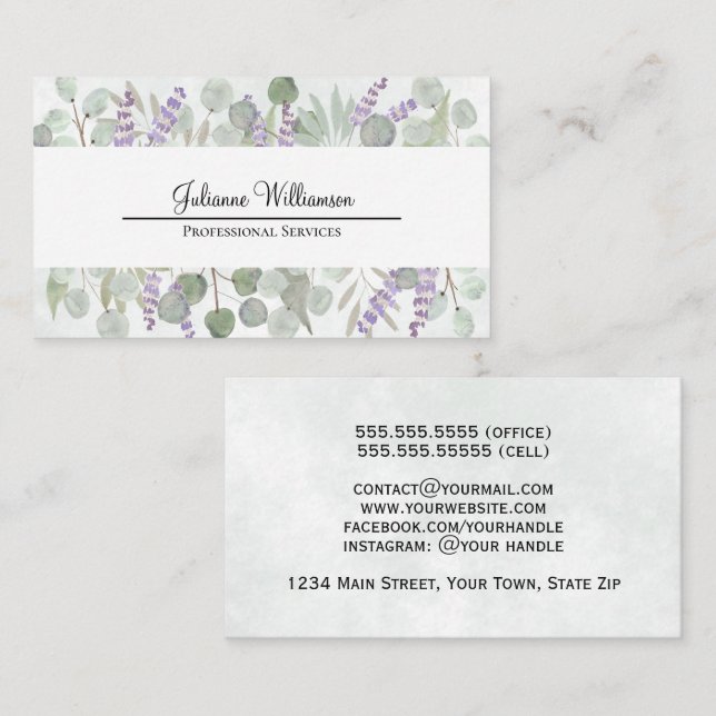 Eukalyptus und Lavendel Hübsch Visitenkarte (Vorne/Hinten)