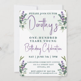 Eukalyptus und Lavender 100. Geburtstag Einladung