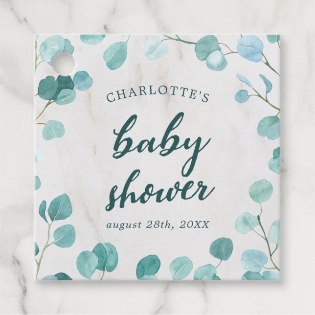 Eukalyptus und Marble Baby Dusche Geschenkanhänger (Vorderseite)