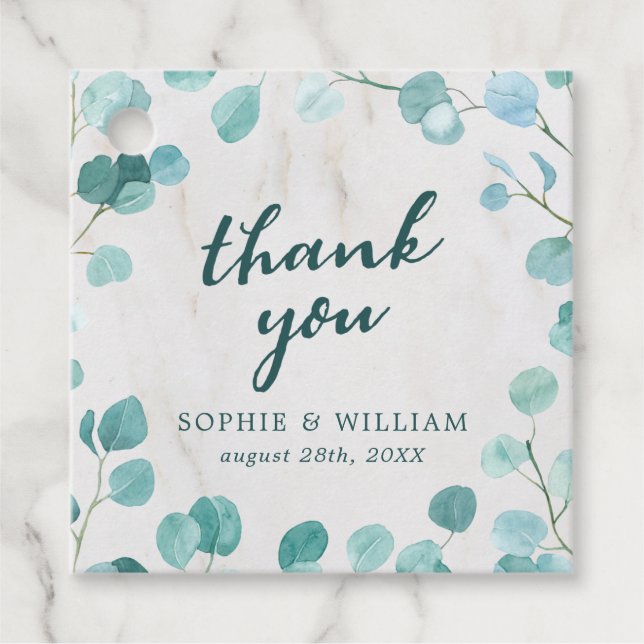 Eukalyptus und Marmor Vielen Dank Geschenkanhänger (Vorderseite)