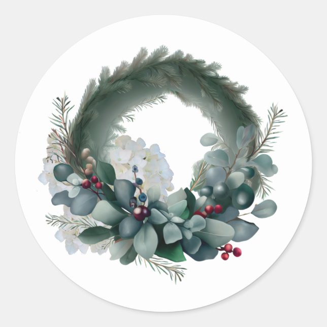 Eukalyptus und Pine Bough Kreath Runder Aufkleber (Vorderseite)