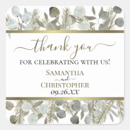 Eukalyptus und Pine dank Hochzeit in rustikaler Wa Quadratischer Aufkleber