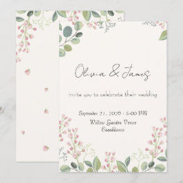 Eukalyptus- und rosa florale Aquarell-Hochzeit  Einladung