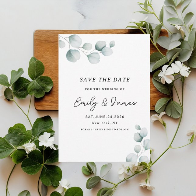 Eukalyptus unique Modern Elegante minimalistisch Save The Date (Von Creator hochgeladen)