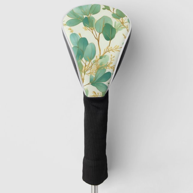 Eukalyptus Verlasse ein grünes und goldenes Design Golf Headcover (Vorderseite)