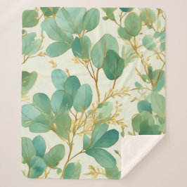 Eukalyptus Verlasse ein grünes und goldenes Design Sherpadecke
