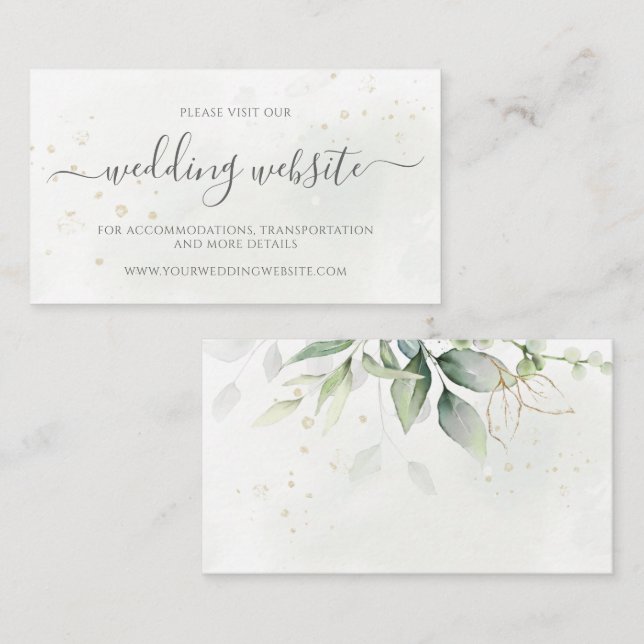 Eukalyptus Verlasse Greenery Gold Wedding Website Begleitkarte (Vorne/Hinten)
