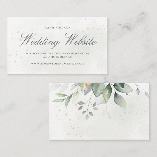 Eukalyptus Verlasse Greenery Gold Wedding Website Begleitkarte (Vorne/Hinten)