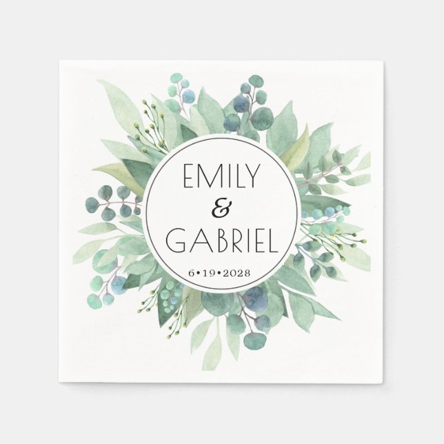 Eukalyptus Verlasse Greenery Wedding Paper Napkin Serviette (Vorderseite)