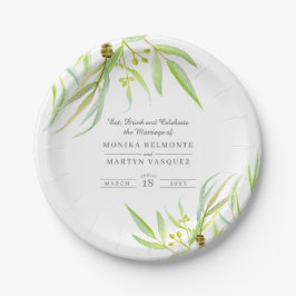 Eukalyptus verlasse grünes Aquarell Hochzeitsfolie Pappteller