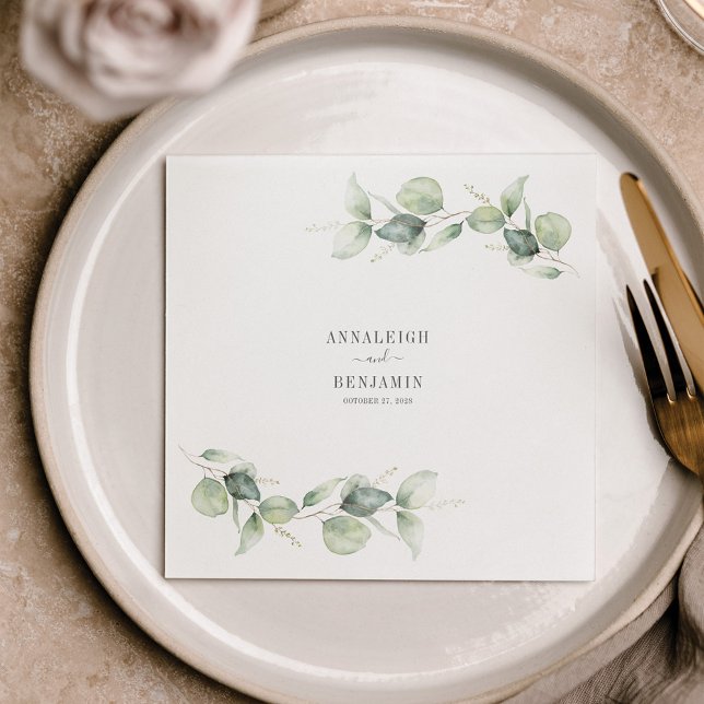 Eukalyptus Verlasse Grünpflanzen Hochzeitscocktail Serviette (Watercolor Eucalyptus Foliage Wedding Reception Paper Napkins)
