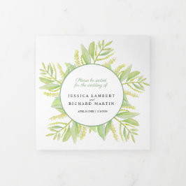 Eukalyptus verlasse Hochzeit mit grünem Aquarell Dreifach-gefaltete Programmkarte