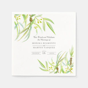 Eukalyptus verlasse Hochzeit mit grünem Aquarell Serviette