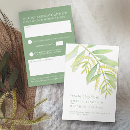 Eukalyptus verlasse Hochzeit mit grünem Wasser RSVP Karte