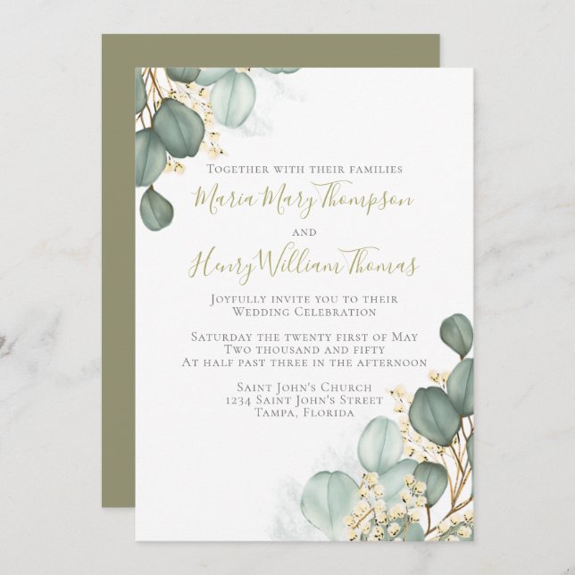 Eukalyptus Verlasse Minimalistische Wasserfarbe El Einladung (Vorne/Hinten)