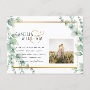 Eukalyptus Verlasse WEDDING Greenery GOLD QR CODE Postkarte