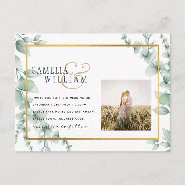 Eukalyptus Verlasse WEDDING Greenery GOLD QR CODE Postkarte (Vorderseite)